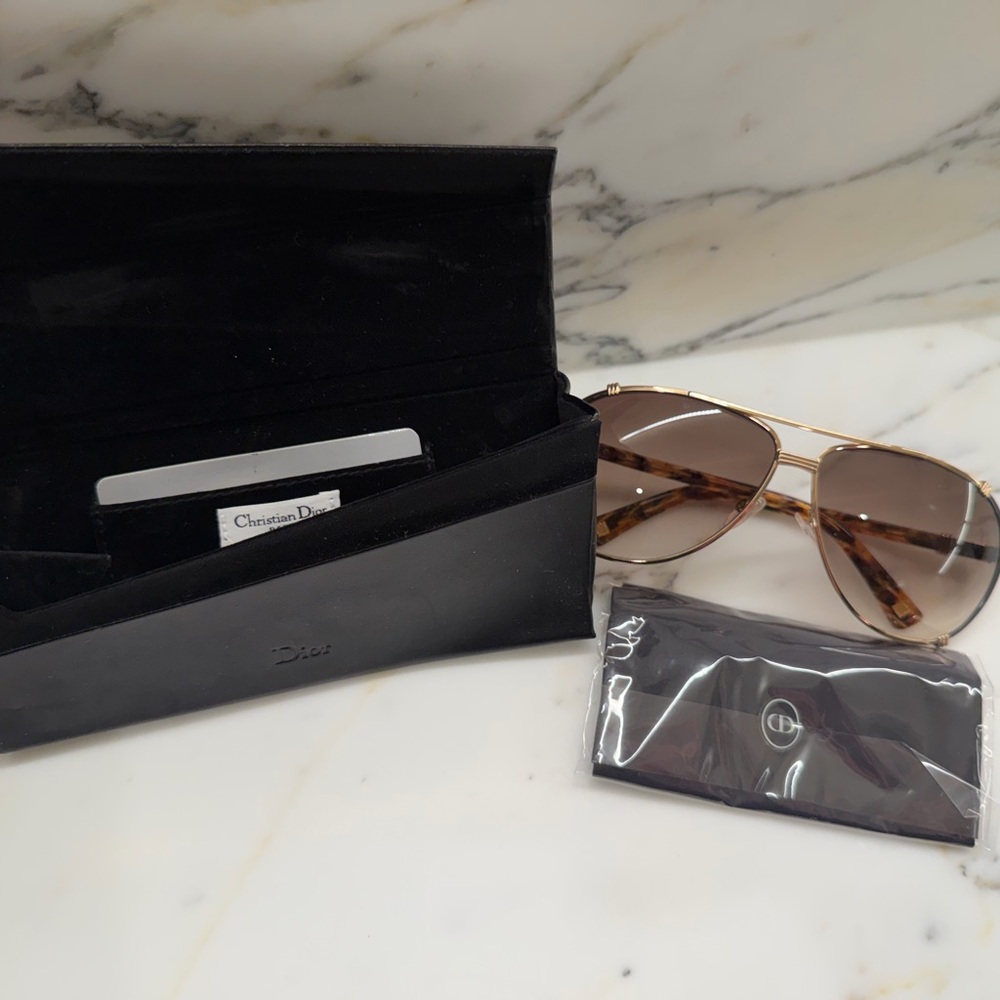Dior Gold Frame Aviator Sunglasses with Brown Gradient Lenses - Picture 7 of 7